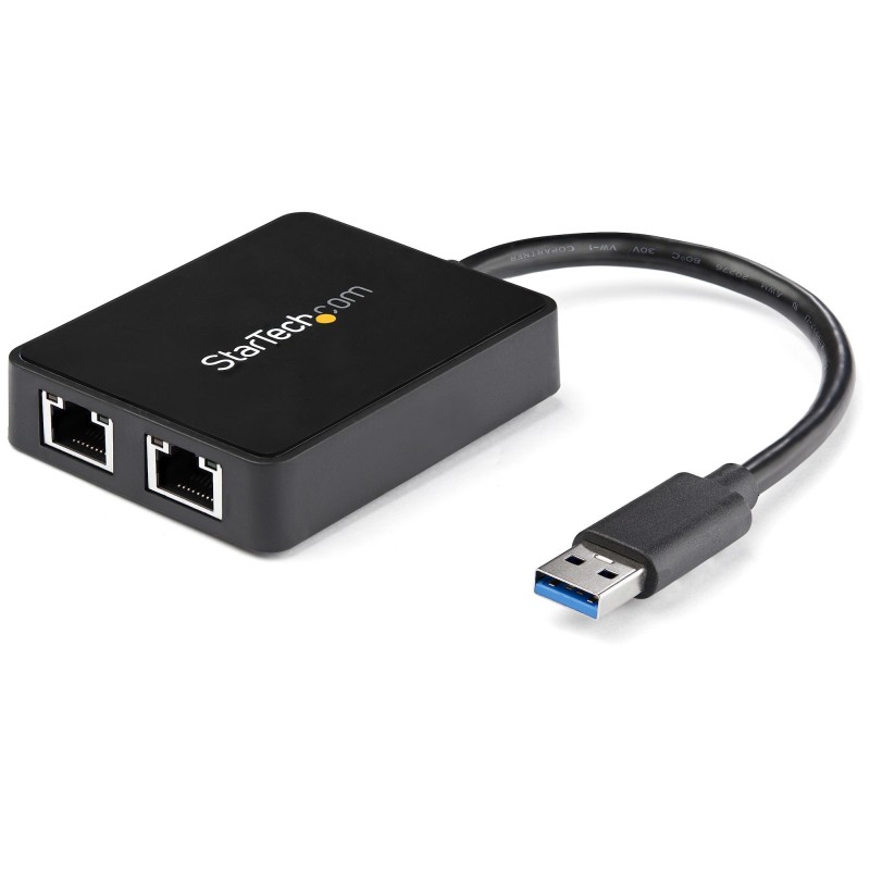 Adaptador Tarjeta de Red NIC Externa USB 3.0 de 2 Puertos Ethernet Gigabit RJ45 y 1 Puerto USB - 10/100/1000 - Adaptador Externo