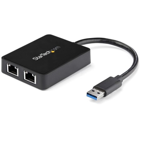 Adaptador Tarjeta de Red NIC Externa USB 3.0 de 2 Puertos Ethernet Gigabit RJ45 y 1 Puerto USB - 10/100/1000 - Adaptador Externo