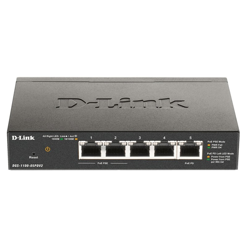 DGS-1100-05PDV2 switch Gestionado Gigabit Ethernet (10/100/1000) Energa sobre Ethernet (PoE) Negro