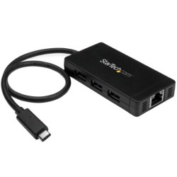 Concentrador USB 3.0 de 3 Puertos con USB-C y Ethernet Gigabit - 5Gbps - Con Adaptador de Alimentacin