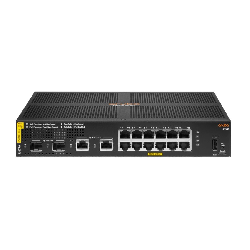 Aruba Networking 6100 12G Class4 PoE 2G/2SFP+ 139W Gestionado L3 Gigabit Ethernet (10/100/1000) Energa sobre Ethernet (PoE) 1U N
