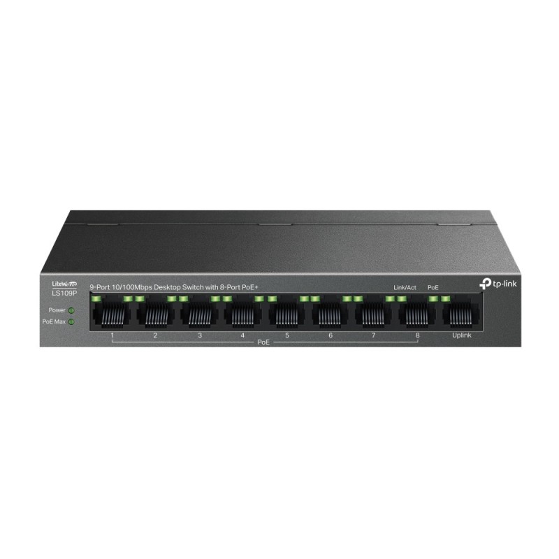 LiteWave LS109P switch No administrado Fast Ethernet (10/100) Energa sobre Ethernet (PoE) Negro