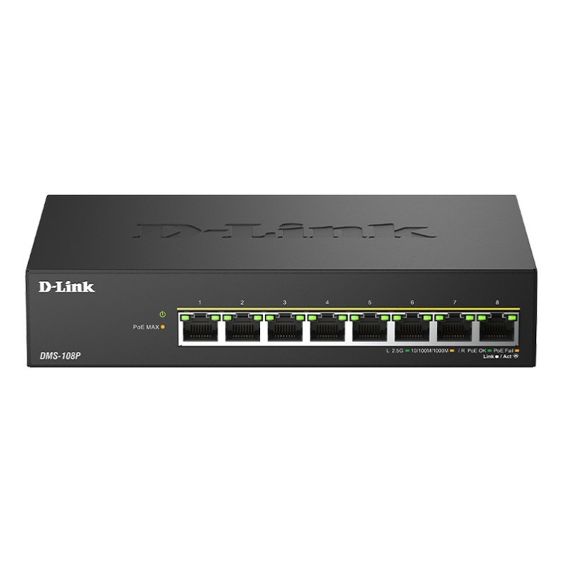 DMS-108P/E switch No administrado 2.5G Ethernet (100/1000/2500) Energa sobre Ethernet (PoE) Negro