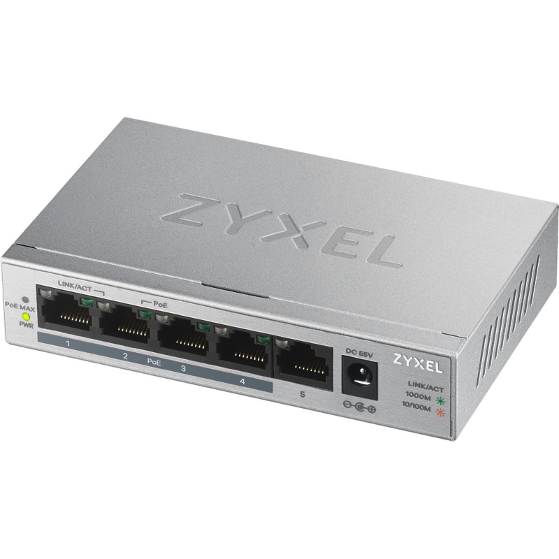 GS1005HP No administrado Gigabit Ethernet (10/100/1000) Energa sobre Ethernet (PoE) Plata