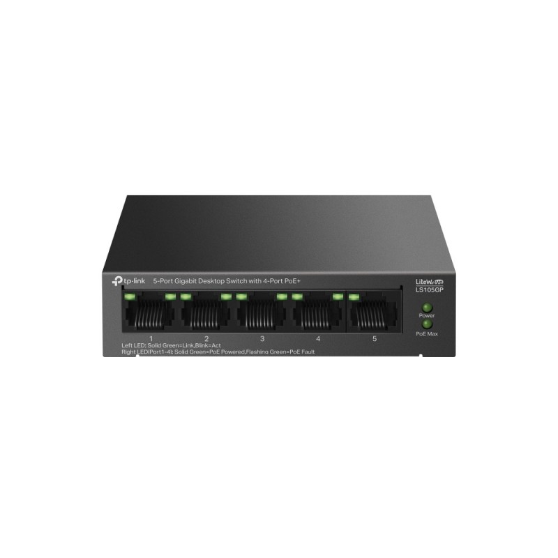 LiteWave LS105GP switch No administrado Gigabit Ethernet (10/100/1000) Energa sobre Ethernet (PoE) Negro