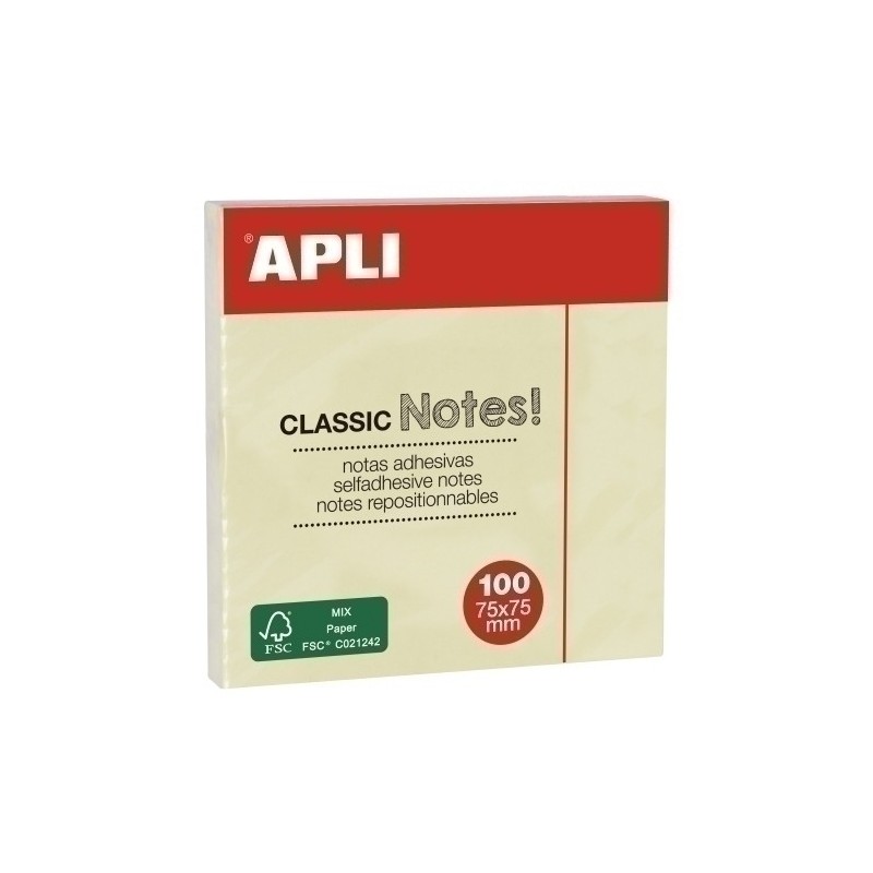 Bloc Notas Adhesivas Classic 75x75 Estndar Reposicionables 100h Amarillo