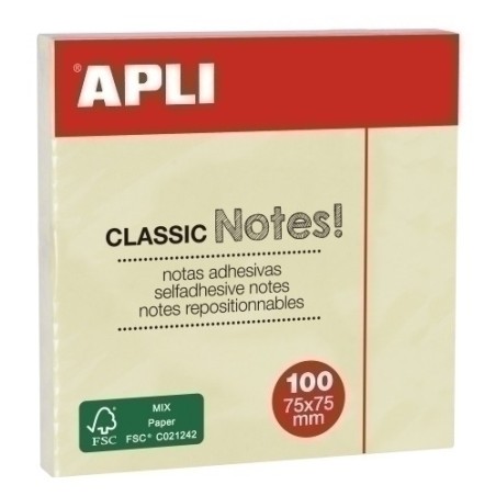 Bloc Notas Adhesivas Classic 75x75 Estndar Reposicionables 100h Amarillo