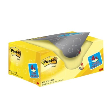 653-VP20 nota autoadhesiva Rectngulo Amarillo 100 hojas Autoadhesivo