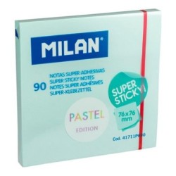 MILAN BLOC NOTAS SUPER ADHESIVAS 90H 76X76MM EDICIN PASTEL AZUL