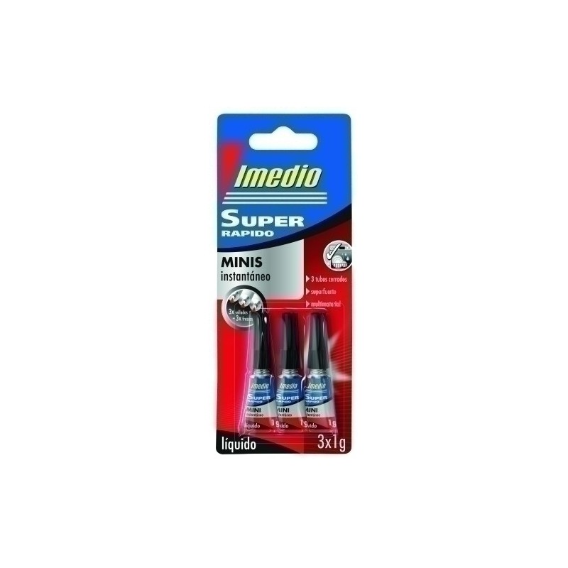 IMEDIO PEGAMENTO SUPER RPIDO LQUIDO ADHESIVO INSTANTNEO MINI 3 X 1GR EN BLSTER