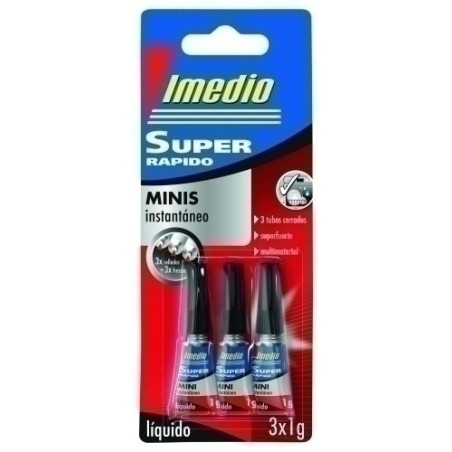 IMEDIO PEGAMENTO SUPER RPIDO LQUIDO ADHESIVO INSTANTNEO MINI 3 X 1GR EN BLSTER
