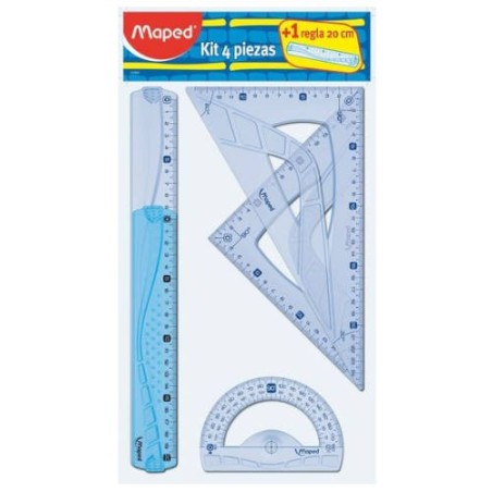 Kit 5 Piezas de Trazado (2 Reglas  Cartabn  Escuadra y Transportador)