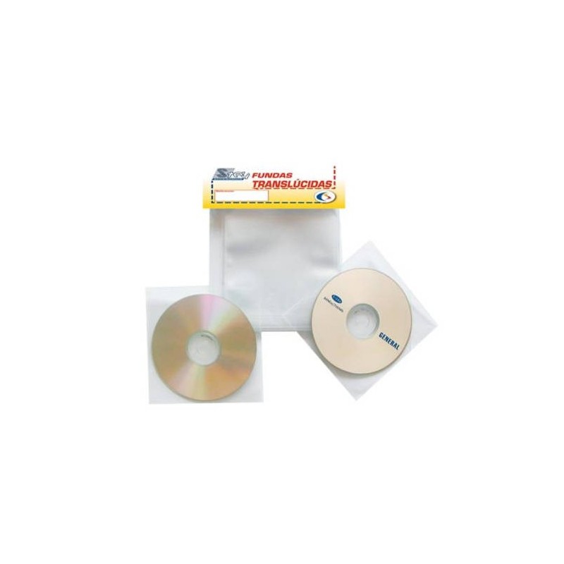PACK DE 100 FUNDAS CD-DVD PP TRANSPARENTE NO ADHESIVAS CON SOLAPA 3L 10297