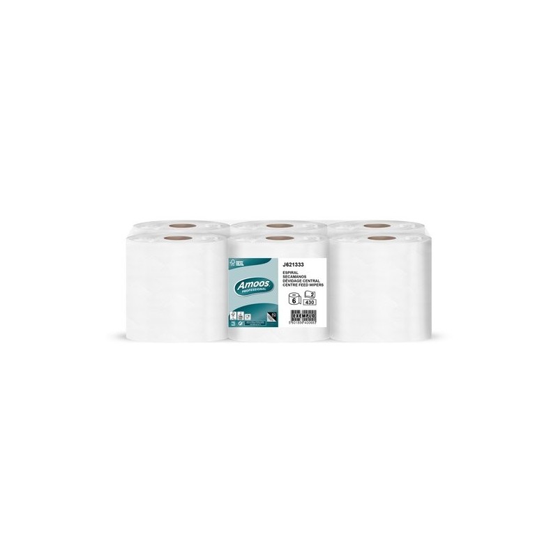 BOBINA DE PAPEL MECHA AMOOS 2 CAPAS 125M - Pack de 6 unidades