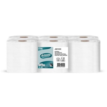 BOBINA DE PAPEL MECHA AMOOS 2 CAPAS 125M - Pack de 6 unidades
