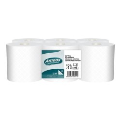 BOBINA DE PAPEL MECHA AMOOS 2 CAPAS 90M - Pack de 6 unidades