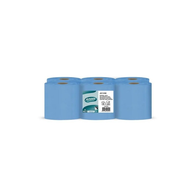 BOBINA DE PAPEL MECHA AMOOS 2 CAPAS 125M - Pack de 6 unidades