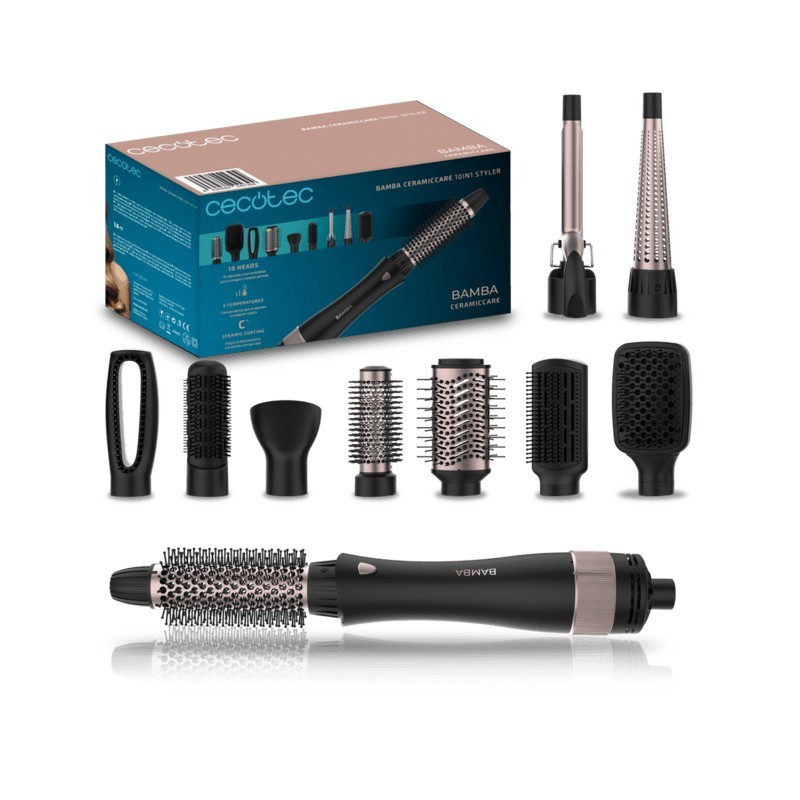 Bamba CeramicCare 10in1 Herramienta de peinado con mltiples accesorios Caliente Negro  Rosa 1 6 m