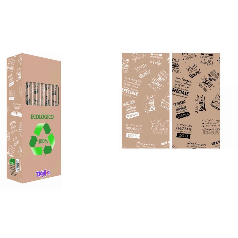 Rollo papel regalo Kraft reciclado 1hoja 70x150cm 45gr frases positivas 4 idiomas 01019004