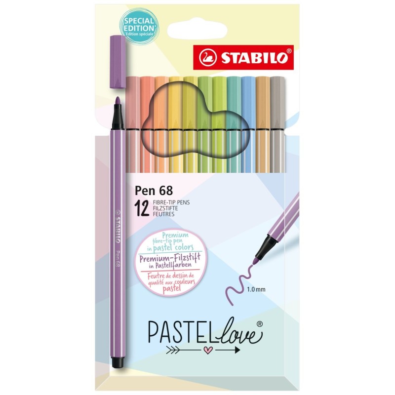 Pen 68 rotulador Medio Beige  Azul  Verde  Verde claro  Naranja  Pastel  Melocotn  Violeta  Amarillo 12 pieza(s)