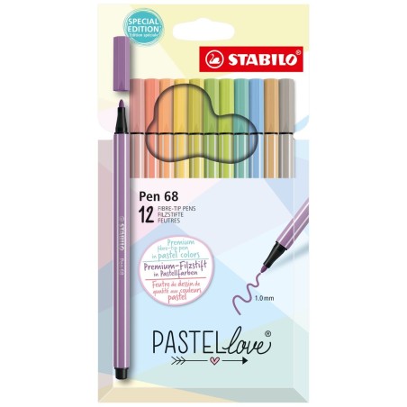 Pen 68 rotulador Medio Beige  Azul  Verde  Verde claro  Naranja  Pastel  Melocotn  Violeta  Amarillo 12 pieza(s)